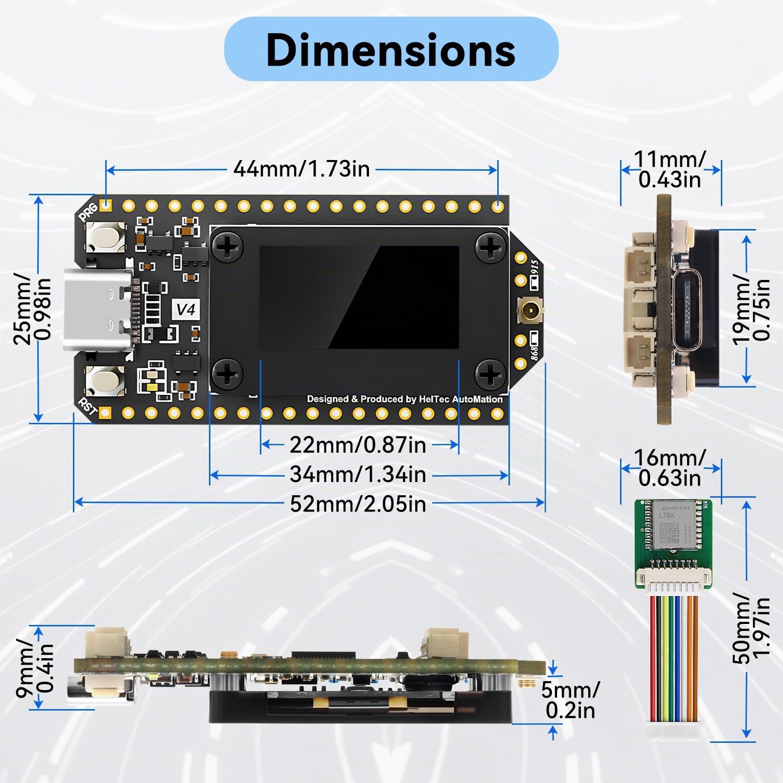 Carte de développement ESP32 LoRa V4 + module GNSS L76 mis à jour, ESP32-S3 SX1262 LoRa WiFi Bluetooth 2 Mo PSRAM 16 Mo Flash 915 MHz Antennes OLED Affichage Supporte GPS et Solaire pour Arduino