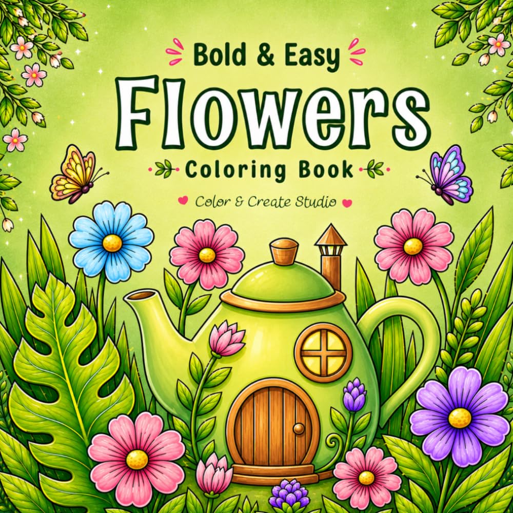Flower Coloring Book – Botanical Designs, Nature, Butterflies & More: A easy calming coloring book for adults and teens