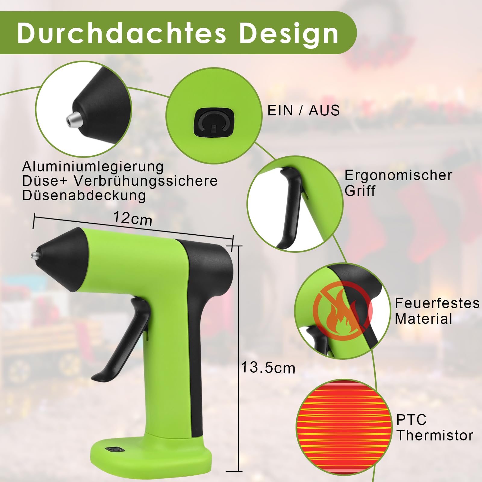 GuKKK Heißklebepistole mit 20 Heißklebesticks 8mm, Heissklebepistole Akku 2000mAh Klebepistolen, USB Typ-C Aufladende, Klebepistole Kabellos zum Basteln DIY Basteln Reparatur Zuhause und Büro