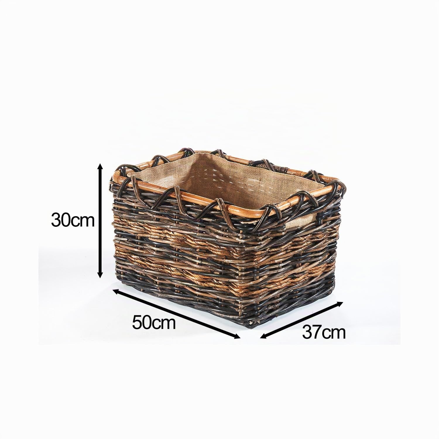 Kobolo Holzkorb aus Rattan und Bananenblatt 50x37x30 cm Braun