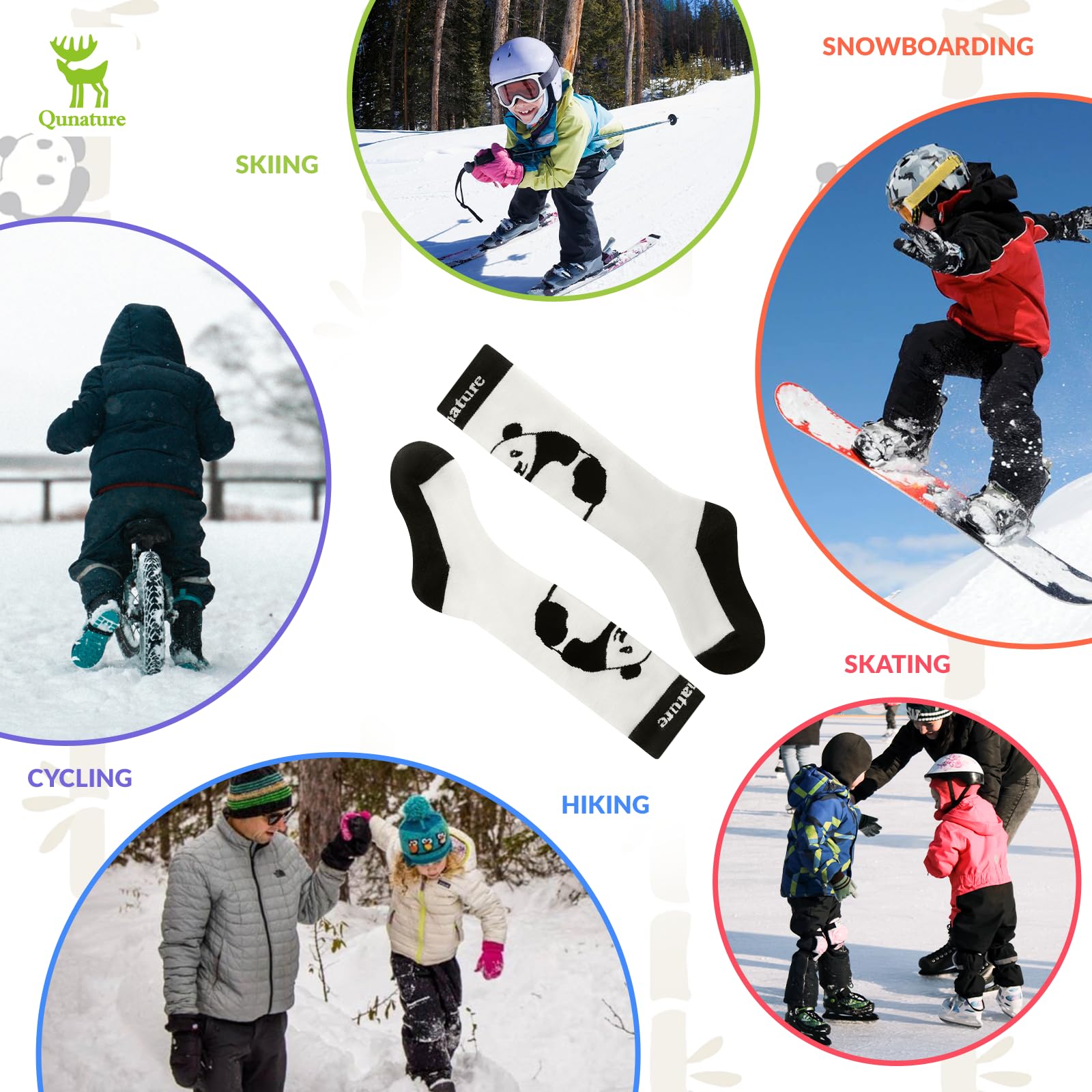 Chaussettes Ski Enfant Fille Garçon Épais Panda Motif Haut Chaussettes Mollet Intérieur Hiver Laine Thermique Chaud Anti-Choc Ergonomique Snowboard Patinage Cyclisme