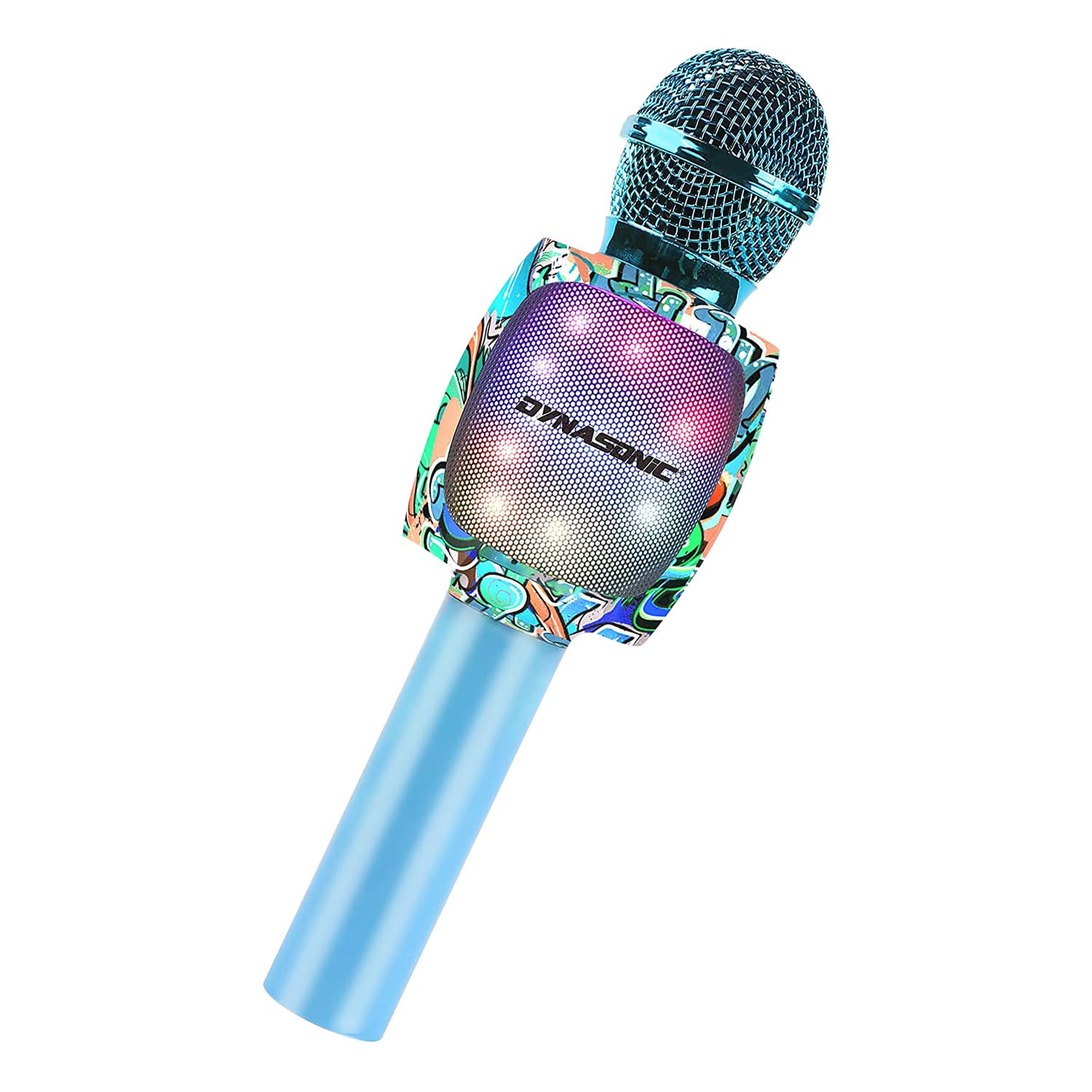 DYNASONIC Microfono per karaoke Bluetooth, giocattoli per bambini e bambine, microfono senza fili, portatile, con luci LED per bambini, regali originali per bambini (DM-05 blu)