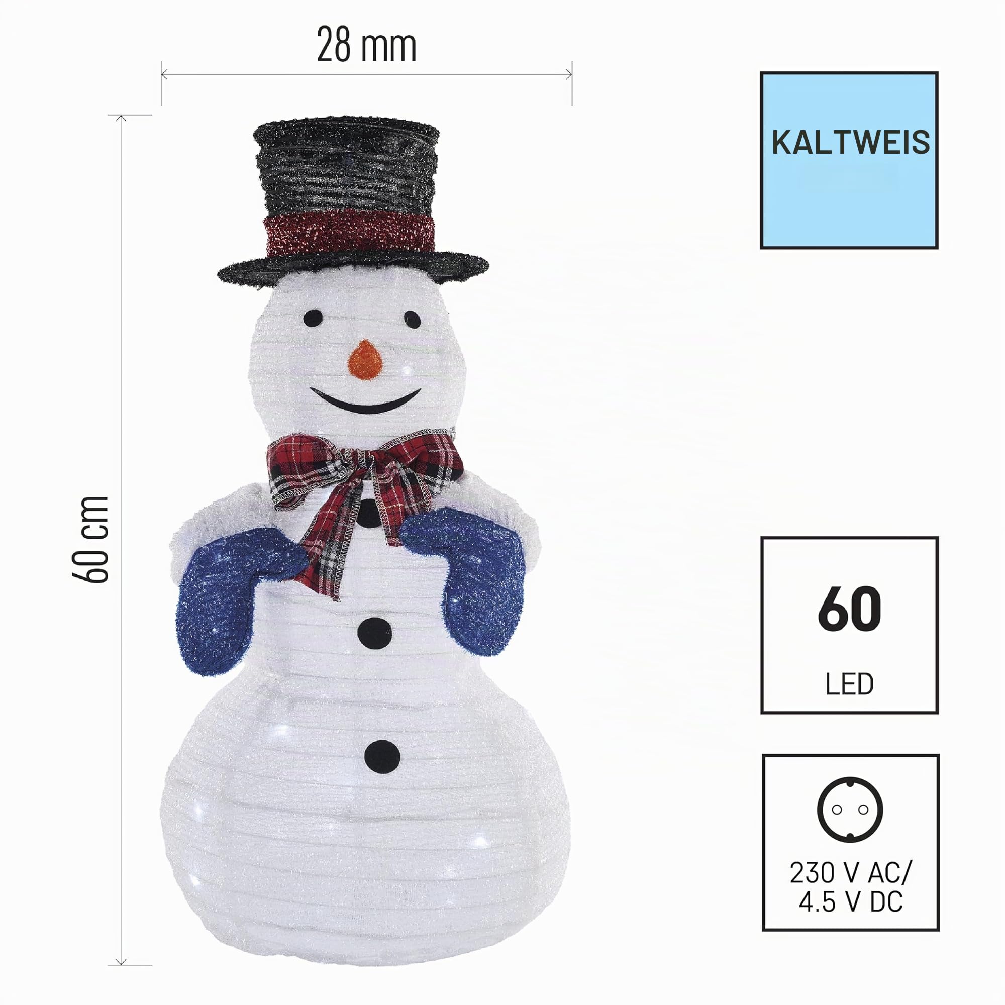EMOS - Niedlicher Schneemann mit 60 LEDs und Funkeln für Innen und Außen - 60cm Schneemannfigur mit Lichterkette - effektvolle Weihnachtsdekoration für Garten, Terrasse, Veranda oder Hauseingang