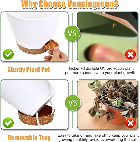 Miniatura 50 de Macetas de interior de 7/6.5/6/5.5/5 pulgadas con riego automático para plantas de interior con orificio de drenaje, macetas de plástico para Verde