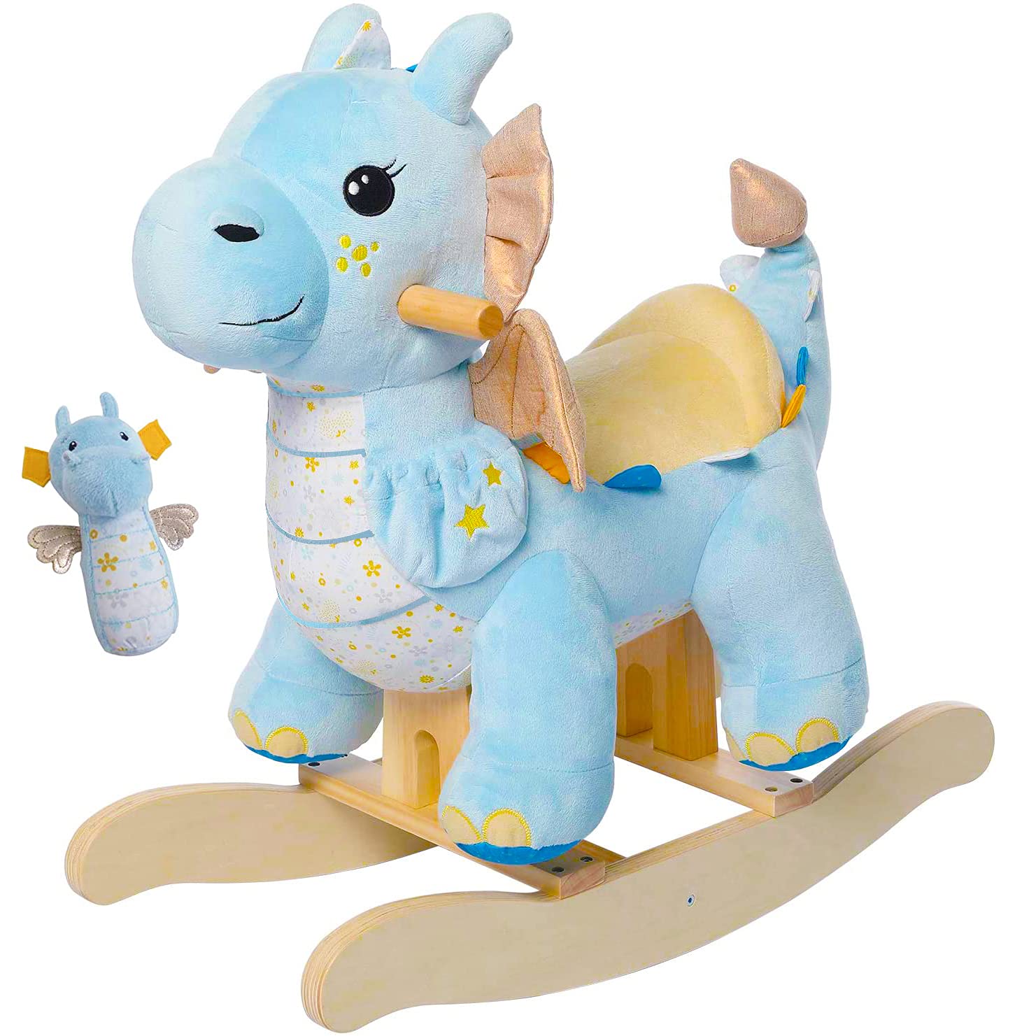 labebe Baby Rocking Horse Dragon Blue, Kids Plush Rocking Toy Stuffed Animal Rocker for 12 Months+, 1-3 Years Old Toddler Wooden Ride On Toys, Dinosaur Rocking Horse Teal Infant Girl&Boy