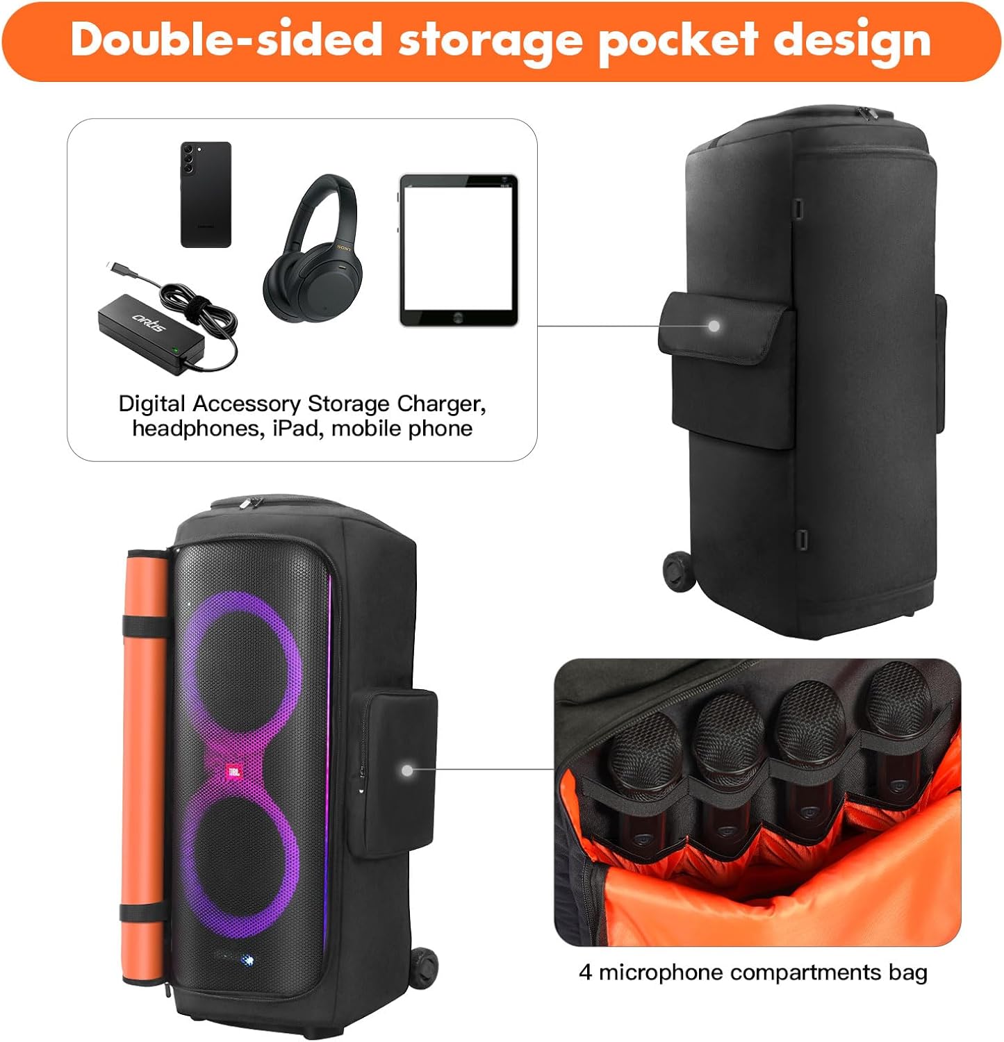 Speaker Carry Bag Compatible with JBL PartyBox 710 Travel Case Scratchproof Dust-Resistant Portable with Storage Pocket Travel Speaker Cover - Image 4