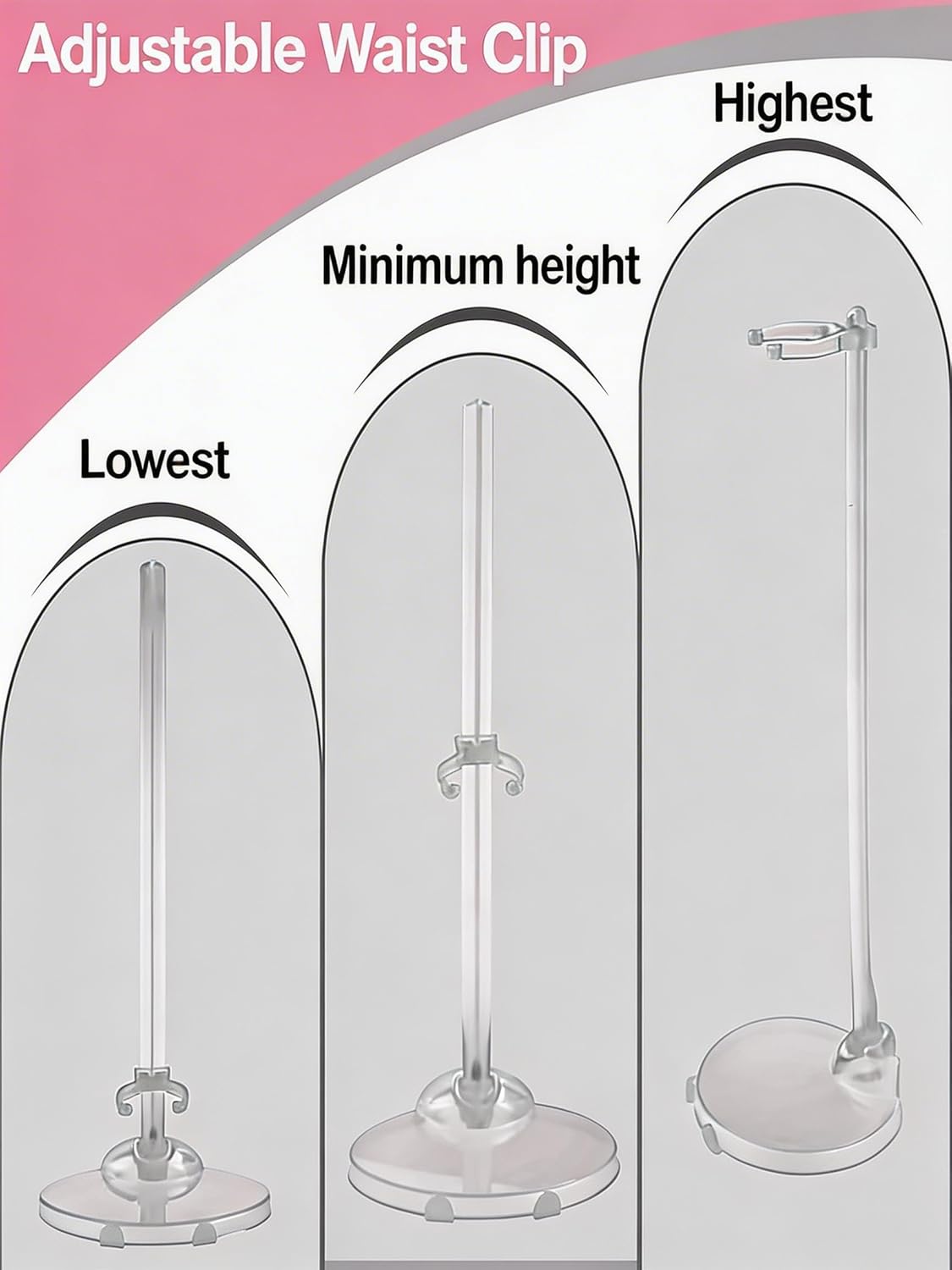 Transparent Doll Stands Compatible with Monster High, Lightweight Doll Stands Compatible with Monster High for Dolls Mini Display With Adjustable Waist Clip,12PCS