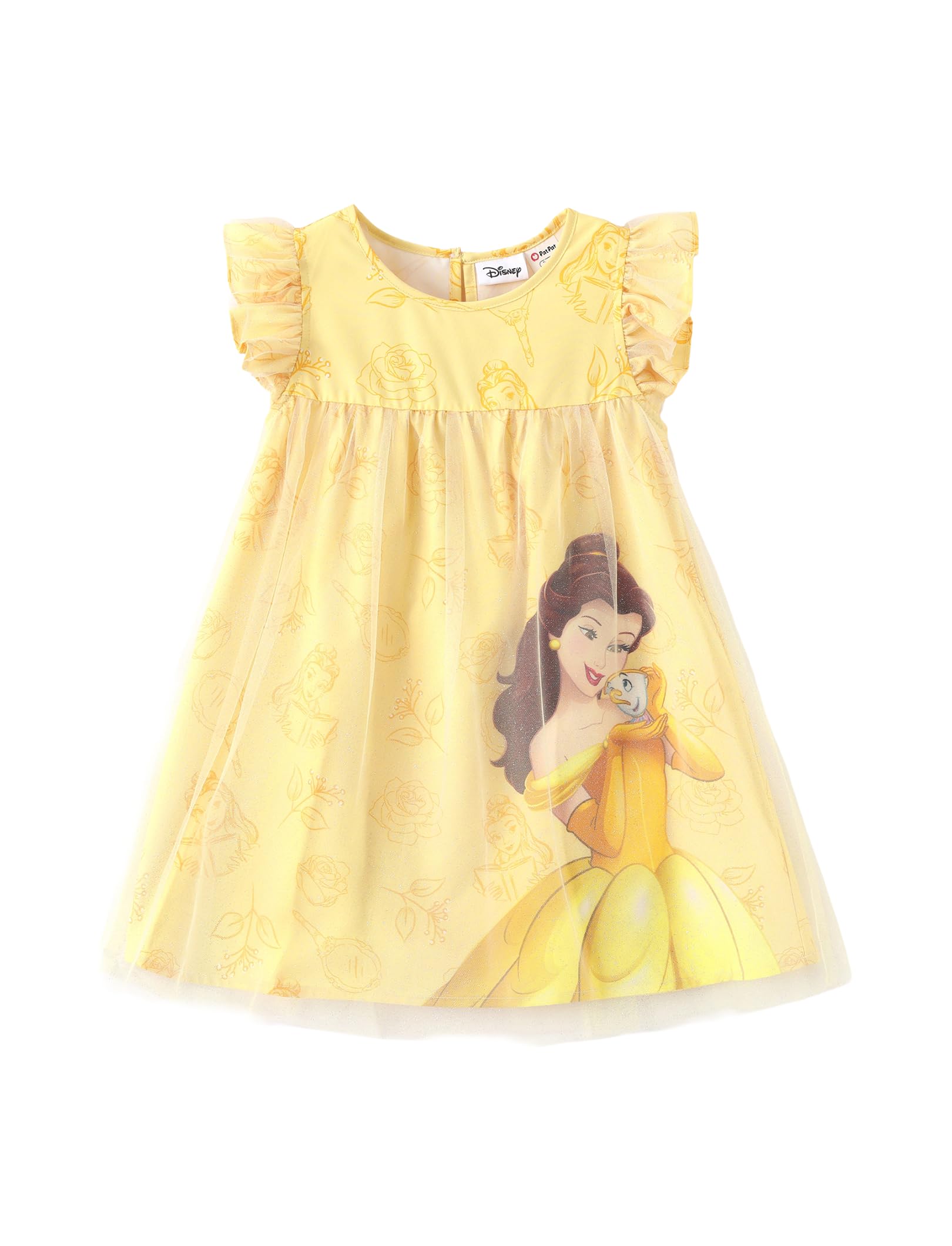 Photo 1 of (Blue)Disney Princess Belle Toddler Girl Dress Ruffle Tulle Short Sleeve Mesh Skirt Birthday Party Outfit Sparkly Glitter Tutu Cute Fashion Summer Sundress School Casual Clothes Costume Gift Yellow 5-6 Y