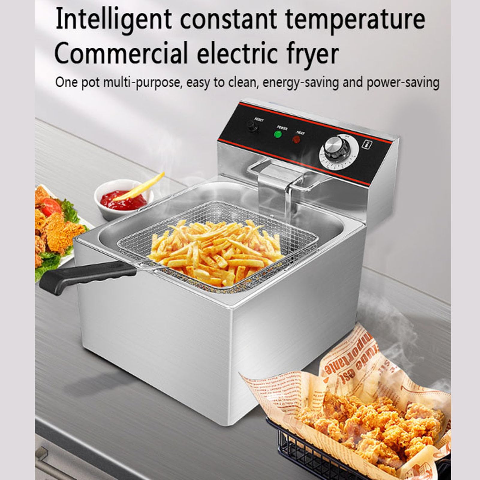 Friggitrice elettrica Commerciale in Acciaio Inossidabile, friggitrice elettrica da banco con cestello per friggere per la Cottura di Alimenti per ristoranti e Catering mobili