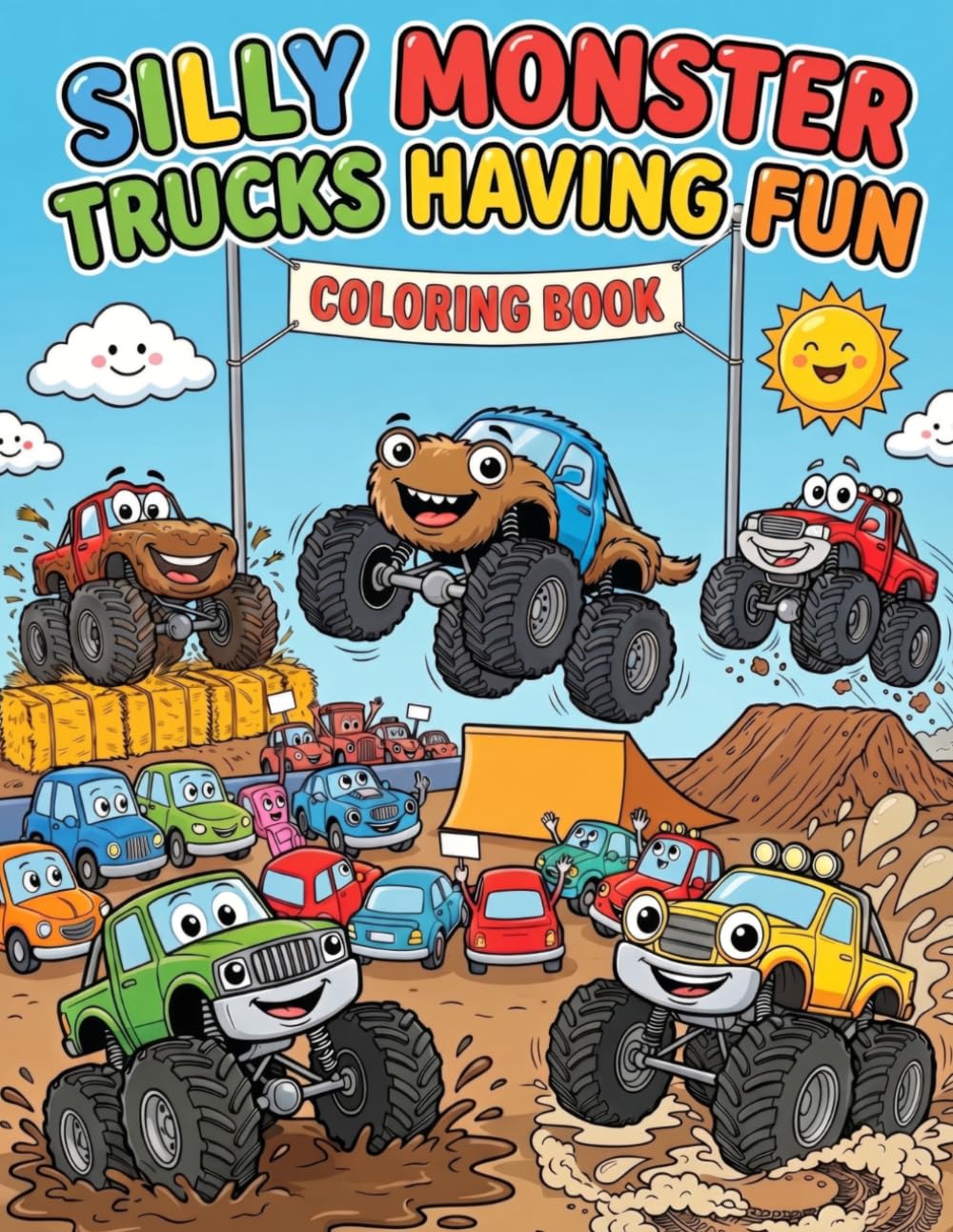 Silly Monster Trucks Having Fun Coloring Book: Fun & Adorable Dino Coloring Pages for Kids Ages 3-8