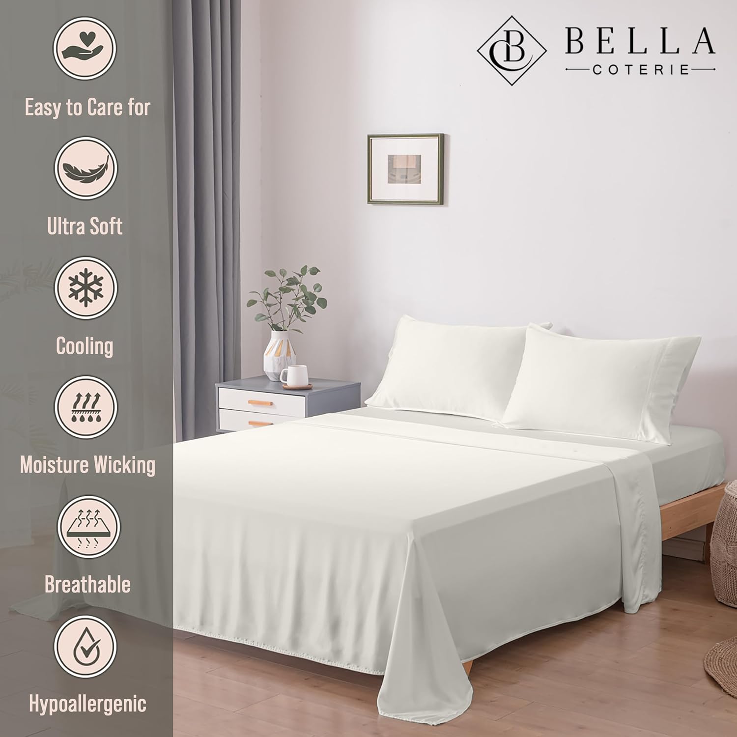 Bella Coterie Luxury Bamboo Viscose Split King Size Sheet Set | 2 Fitted Sheets for Sleep Number & Adjustable Beds | 100% Organically Grown | Cooling & Ultra Soft | 18” Deep Pocket [Ivory] - Image 3