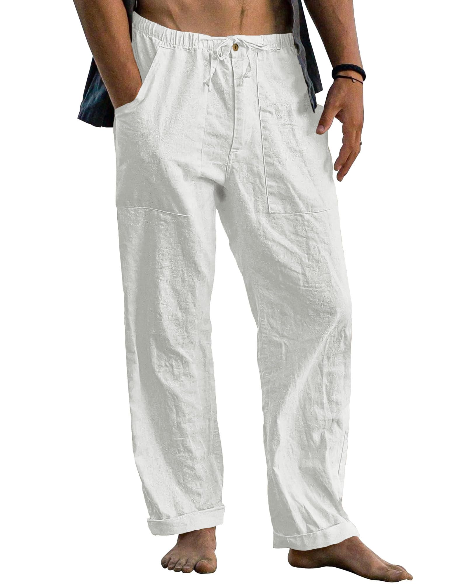 Cegerne Pantaloni in Lino Uomo Lunghi Leggeri, Pantaloni Estivi Casual con Vita Elastica e Coulisse, per Spiaggia Vacanze Medievale Vintage e Uso Quotidiano