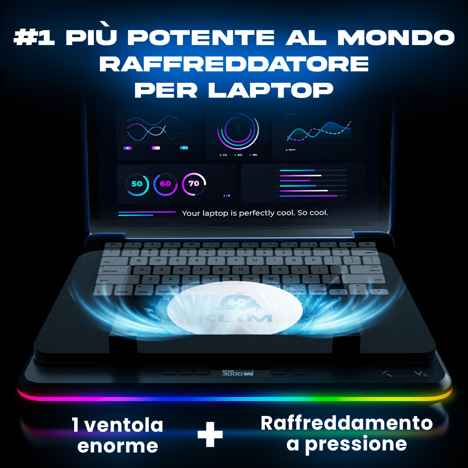 KLIM Turbofrost MAX Base di Raffreddamento per PC Portatile RGB 15.6-17 Pollici