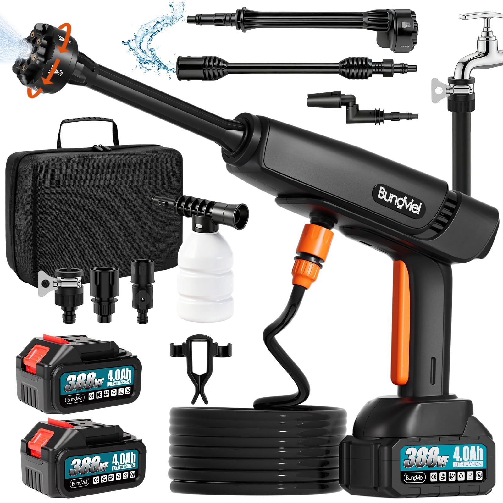 Akku Hochdruckreiniger 21V(160Bar) Kompatibel mit Makita Akku,Bürstenloser Motor 294 L/H Druckreiniger mit 2x4Ah Akku, 6-in-1 & 180° Drehbare Düse,5M Schlauch für Autos/Gärten/Terassen
