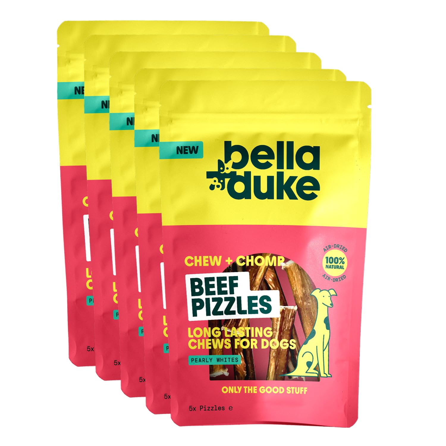 Bella+Duke Beef Pizzles for Dogs 5 Pack - Natural Alternative to Dental Sticks - Chew for Cleaner Teeth & Gums - Ideal for Teething Pups - 100% Natural Grain-Free Dog Treats