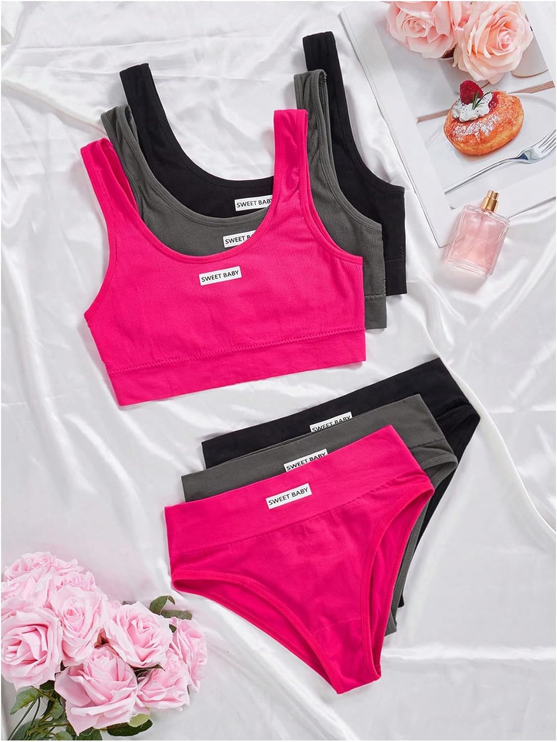 Women's 3 Pack Lingerie Sets Letter Wireless Bralettes No Show Bra and Panty Comfy Nightwear Matching Underwear Sets - Image 5