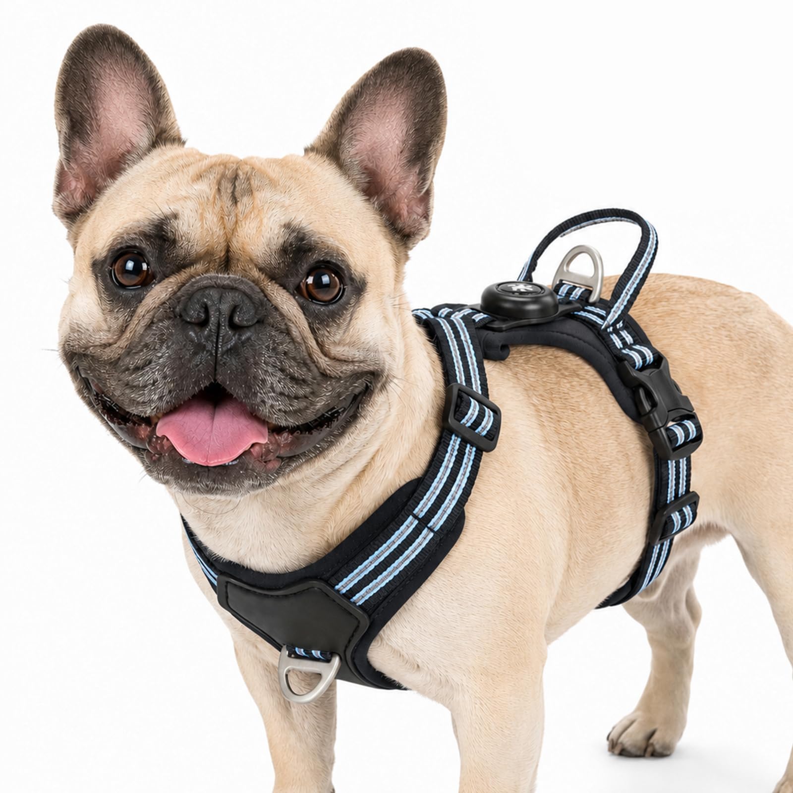 Olcyren No Pull Dog Harness for Small Medium Large Dogs, Anti Pull Adjustable Soft Dog Harness with Front Clip and AirTag Holder, Reflective No-Choke Pet Vest with Easy Control Handle (Black, M)