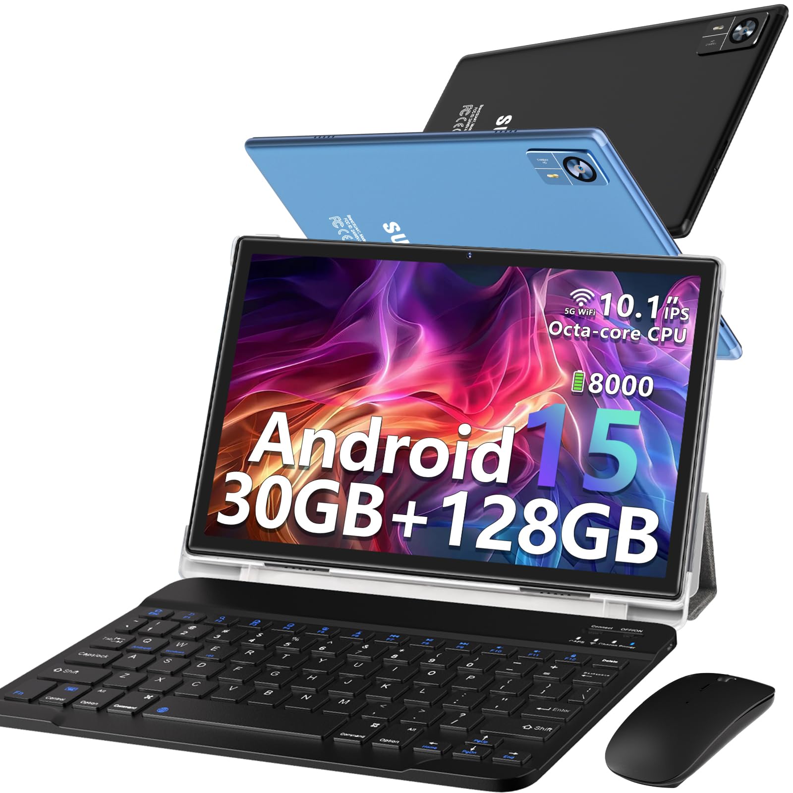 Tablet-PC Metall Android 15 Großer Speicher,Lernen und Unterhaltung | Gemini AI,Widevine L1,30 GB RAM + 128 GB ROM+2TB,Octa Core,GPS,GMS,BT 5.0,mit Maus, Tastatur und Schutzhülle-Schwarz