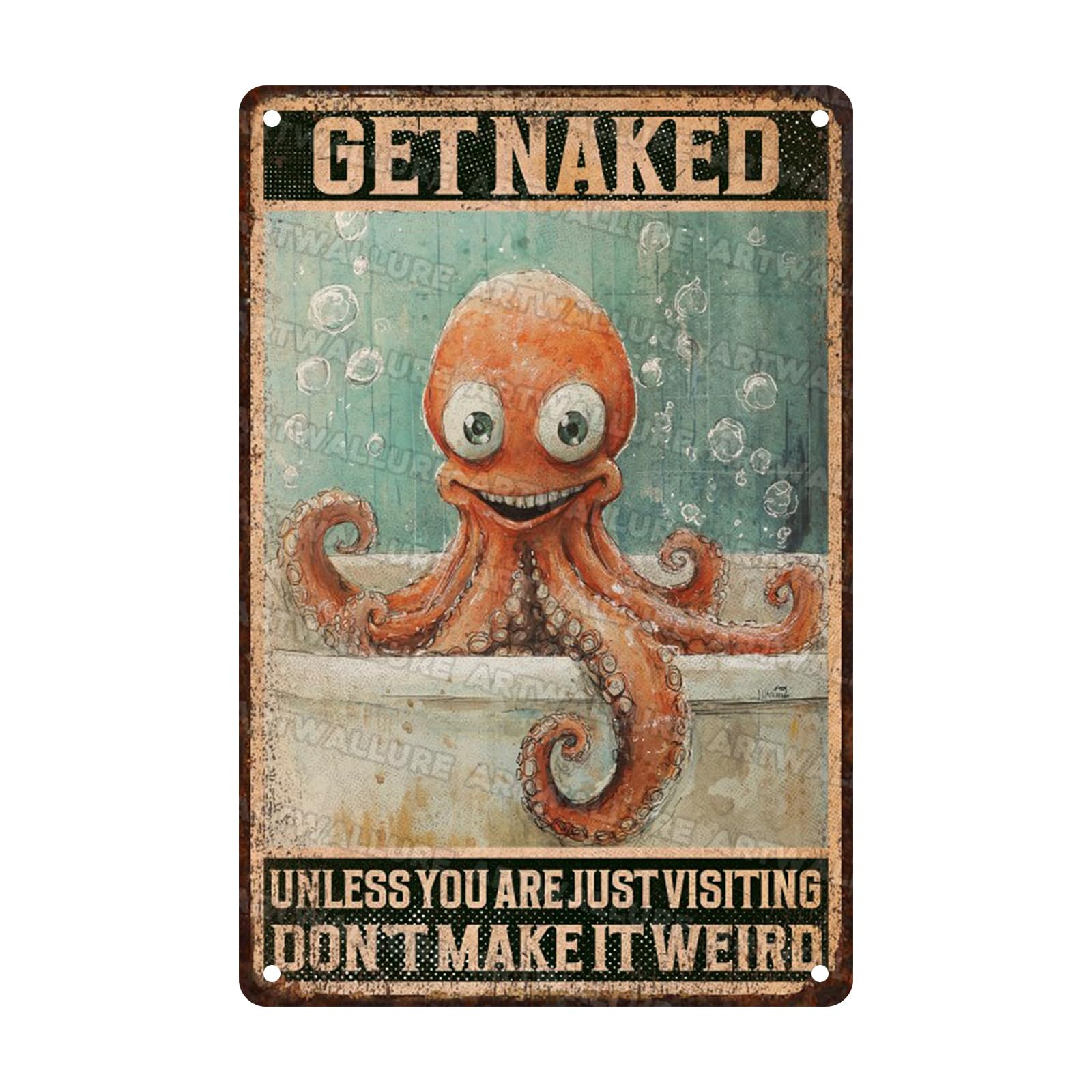 Funny Octopus Bathroom Vintage Tin Sign Octopus Metal Sign Beach Bathroom Wall Decor Funny Sign 8x12inch