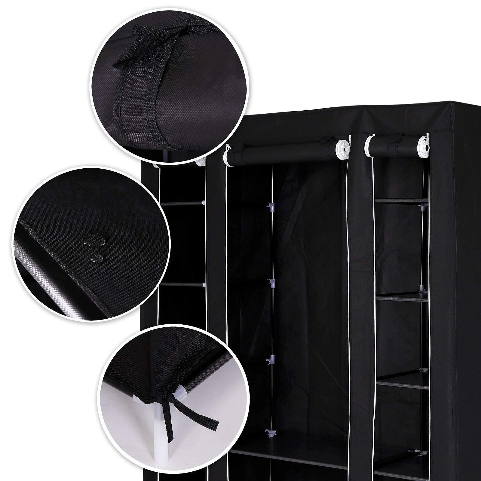 dibea Armoire en Tissu Pliable, 150x45x175 cm, penderie Textile Peu encombrante avec étagères, Respirante et Stable, Tige à vêtements, revêtement PP Facile à Nettoyer, Noir