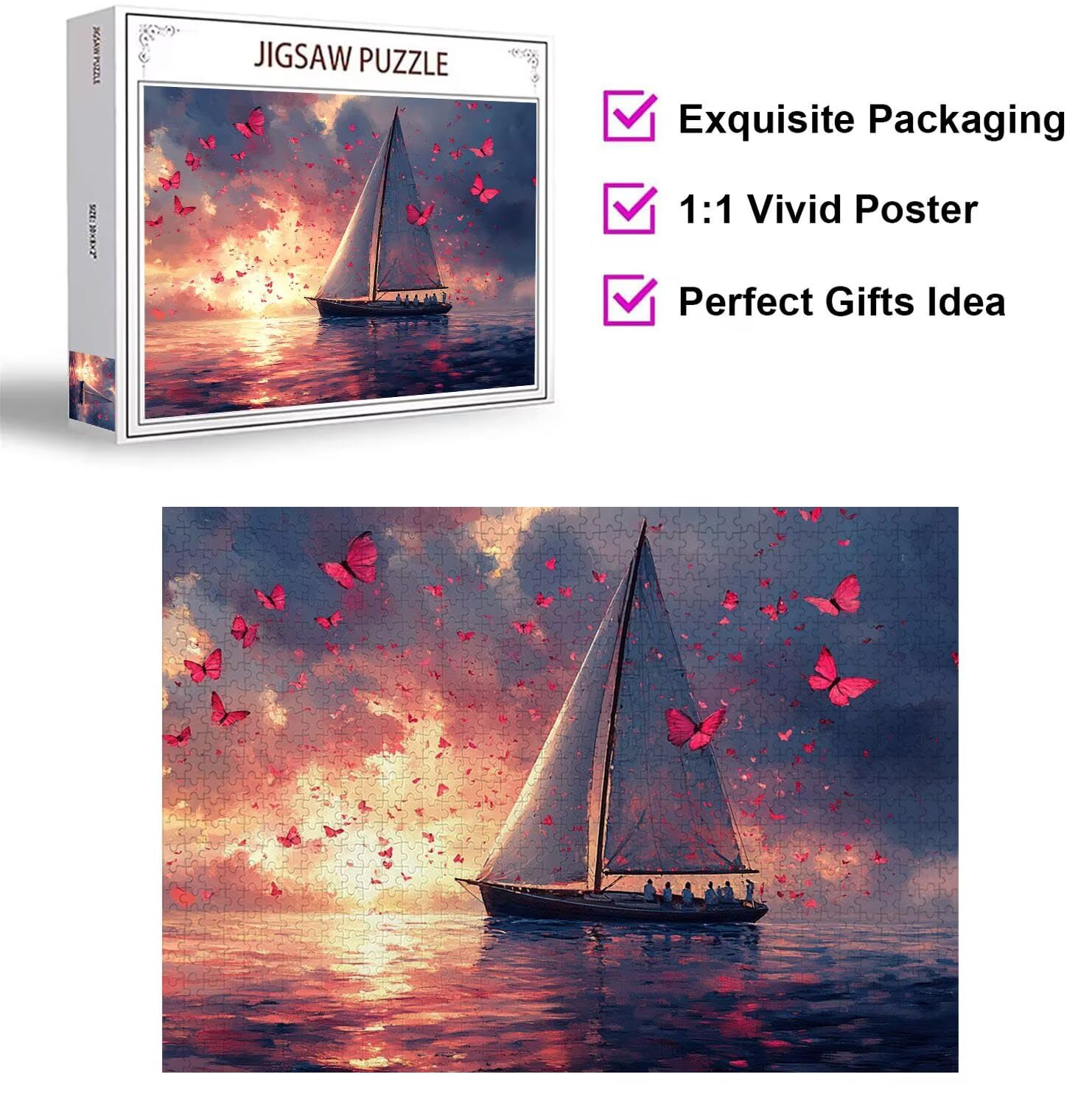 Puzzle 1500 Teile für Erwachsene, 3D Puzzle Segelboot Holzpuzzles, n-168 | Puzzlematte Schmetterling, Heimunterhaltung, Entspannung Meditationspuzzle, Impossible Klassische Jigsaw Puzzles, Home Decor