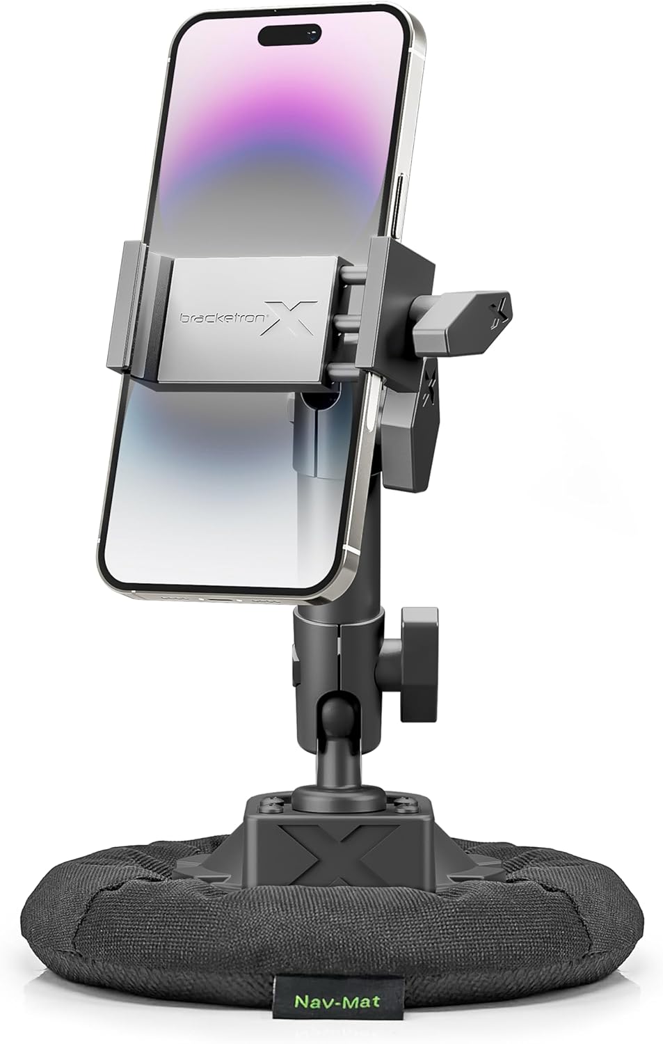 Bracketron X Heavy Duty Cell Phone Dock PRO Metal Clamp Phone Mount Holder Stand & Nav-Mat Anti-Skid Friction Base Pad Bundle