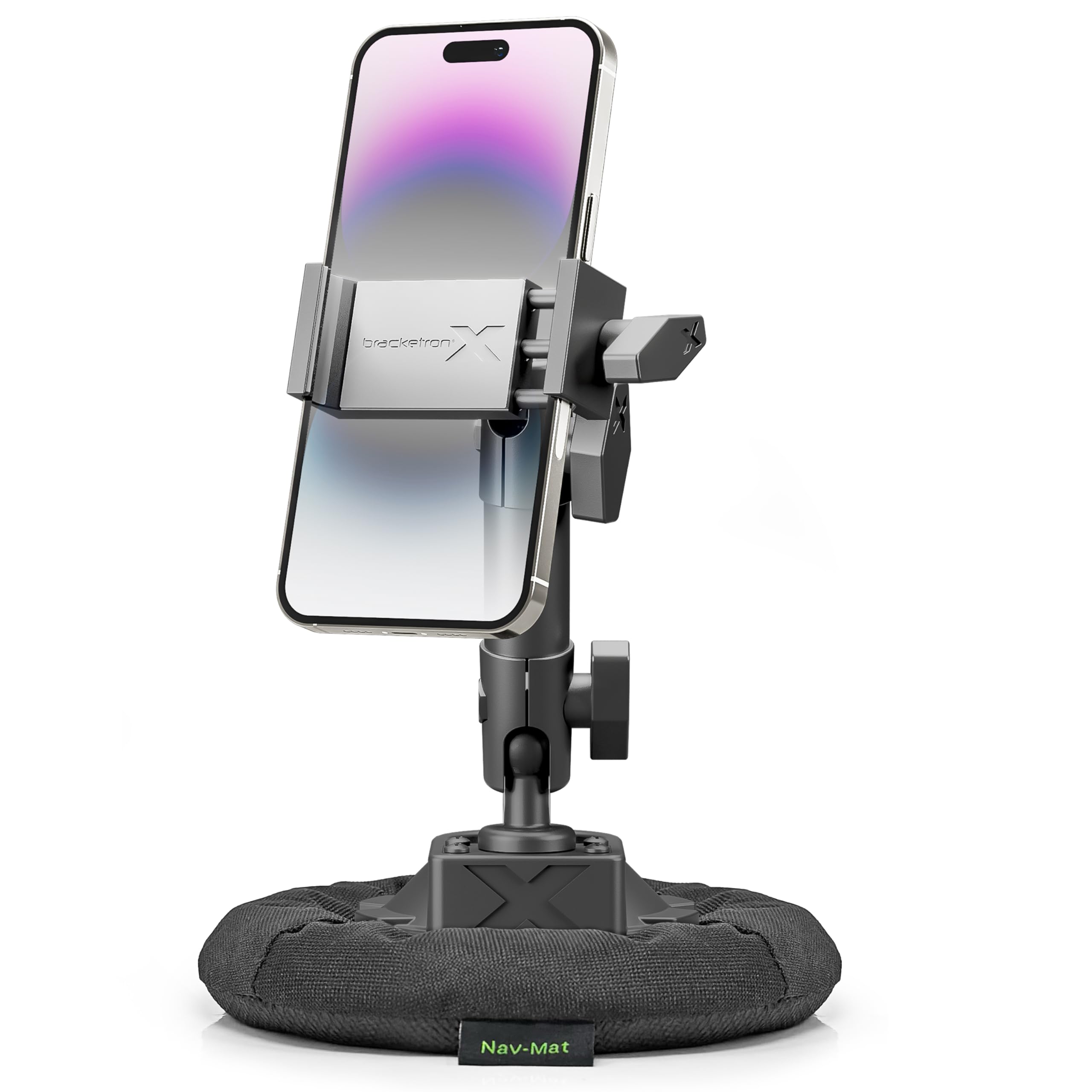 Bracketron Nav-Mat and X Heavy Duty Cell Phone Dock PRO Metal Clamp Phone Mount Portable Phone Holder and Portable Universal Anti Skid Underside Friction Pad Phone Stand
