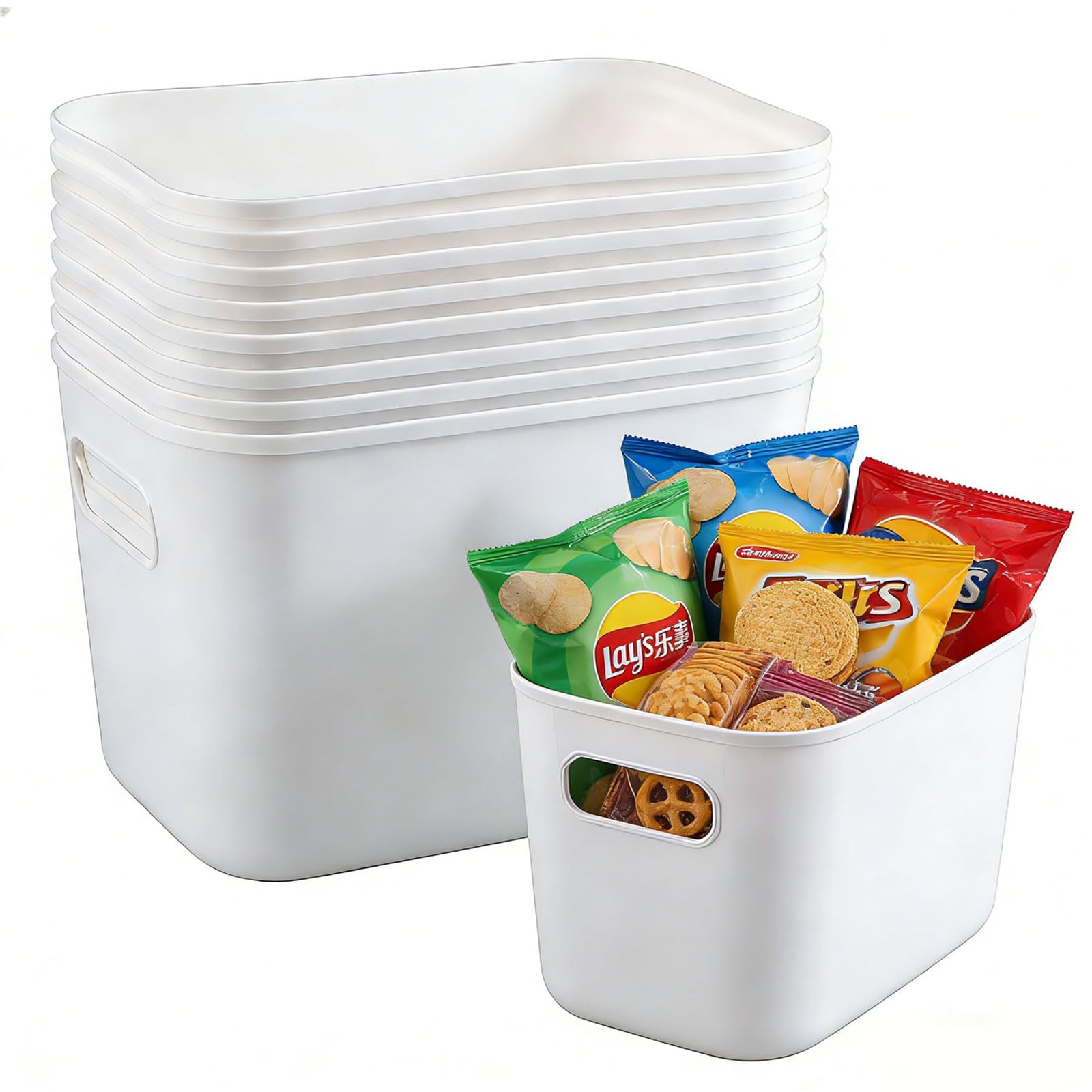 Panier de rangement en plastique blanc avec poignée lot de 10 pièces