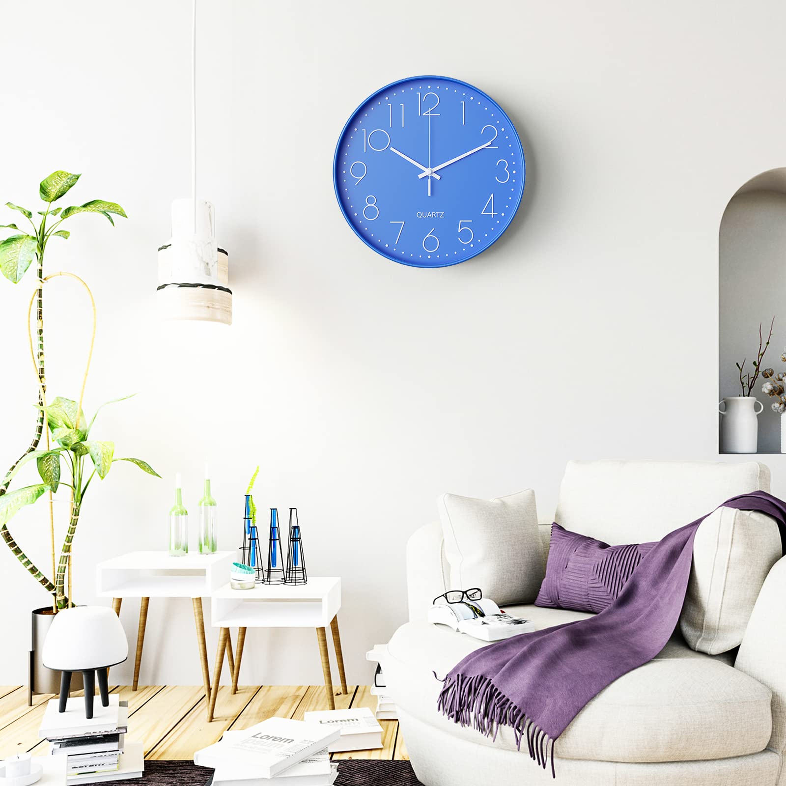 Uootach Zegar ścienny 30 cm (12 cali) nowoczesny cichy zegar ścienny, cichy mechanizm kwarcowy nowoczesny, minimalistyczny design, czarny, do salonu, kuchni, biura, sypialni(blue)