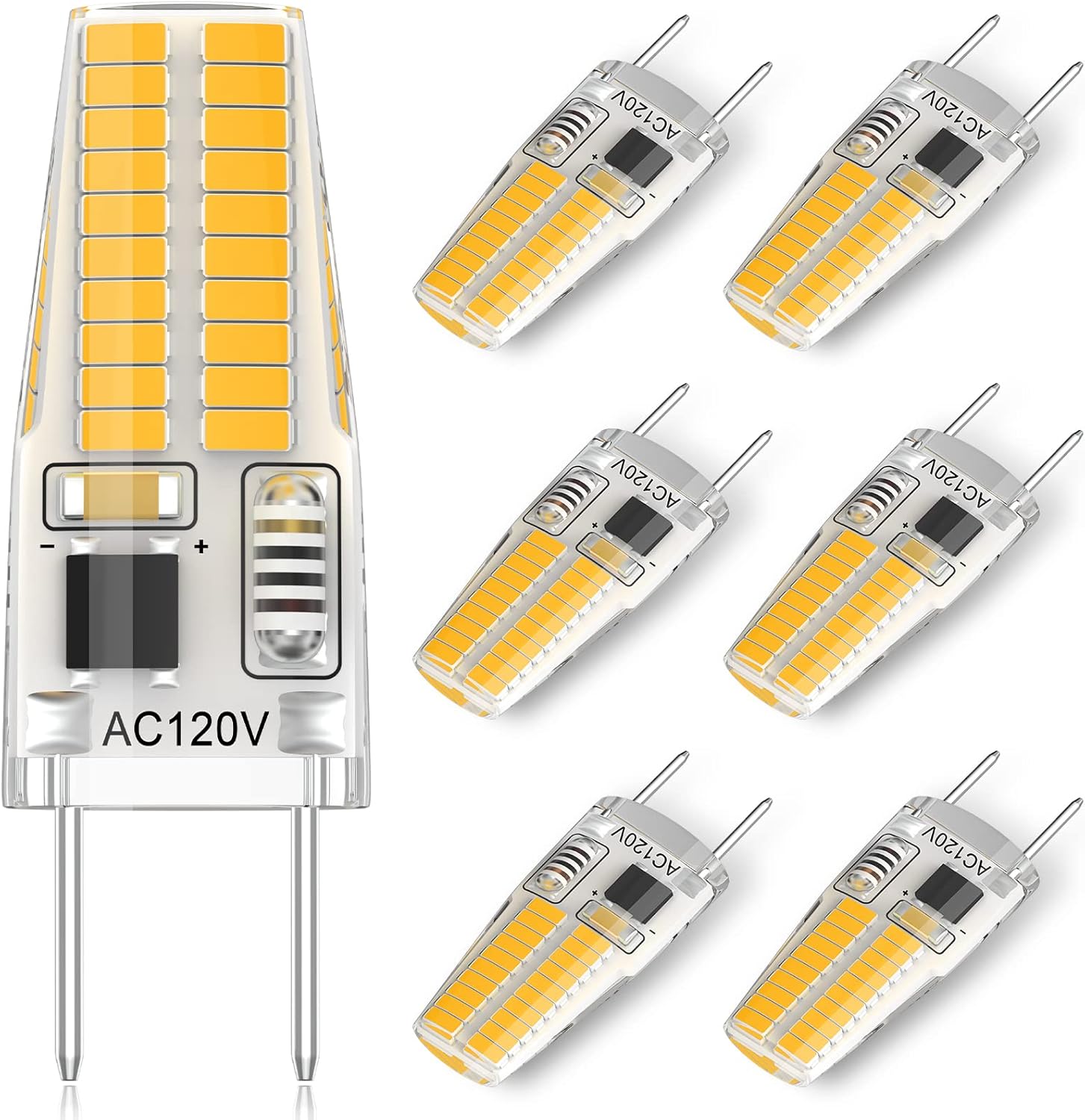 G8 LED Bulb 3W, 20W-25W Halogen Equivalent, Dimmable, T4 JCD Type Bi-Pin G8 Base, Warm White 3000K, AC 120V G8 Bulbs for Puck Light, Under Cabinet Light, Under Counter Kitchen Lighting (6 Pack)
