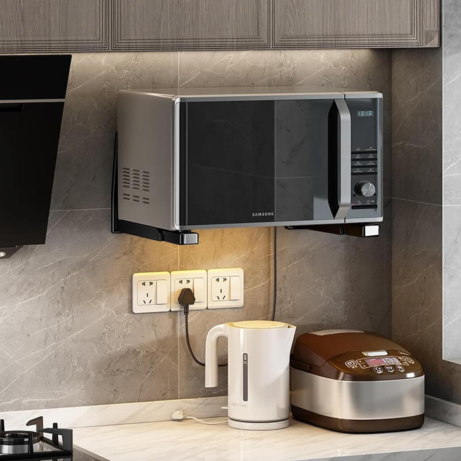 2 Pezzi Staffe per Microonde a Muro Supporto per Forno a Microonde da Parete Supporto per Mensola Microonde Pieghevole per Forno a Microonde Staffa Forno Microonde Regolabile Telescopici Nero