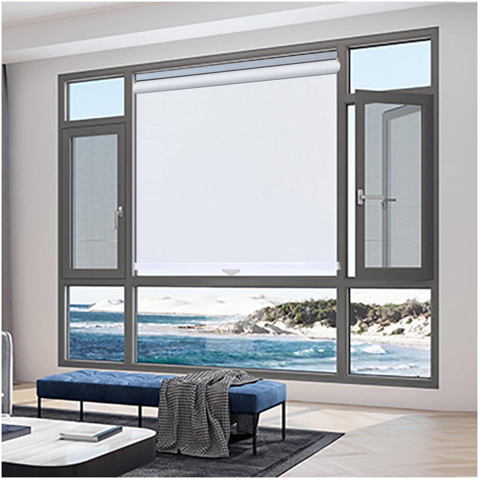 Blackout Roller Blinds No Drilling, Blackout Curtains 40/65/80/105/120cm, Thermal Window Roller Shades, Sunscreen Sunshade Roller Blinds for Doors Windows,white-50x150cm/20 * 59in
