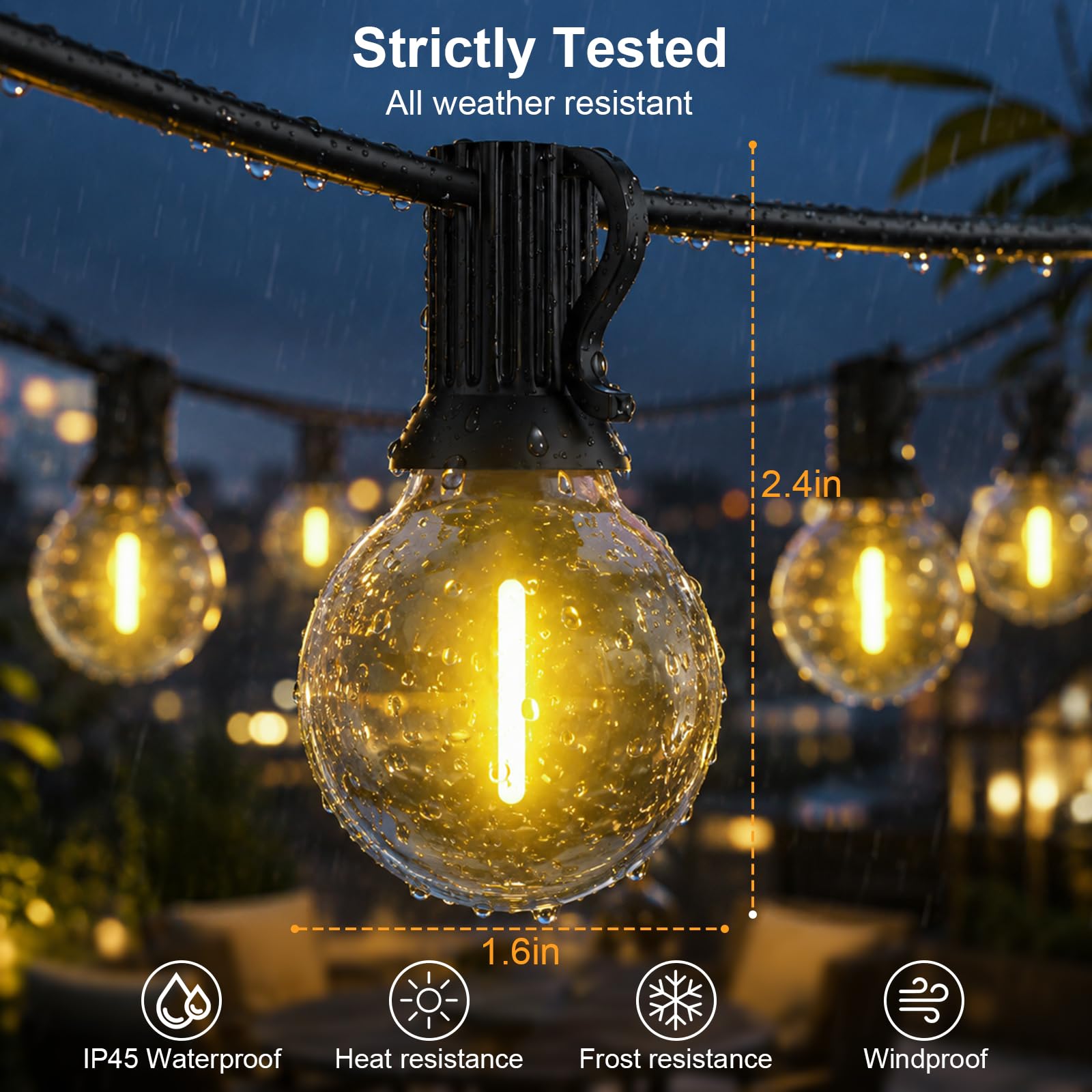 FARNY LED Catena Luminosa Esterno, 45.7M/150FT Catena Luminosa G40 75+2 IP45 Lmpermeabili luci giardino, 24V Bianco Caldo Catena Luminosa Giardino, Matrimonio/Casa/Caffè/Gazebo