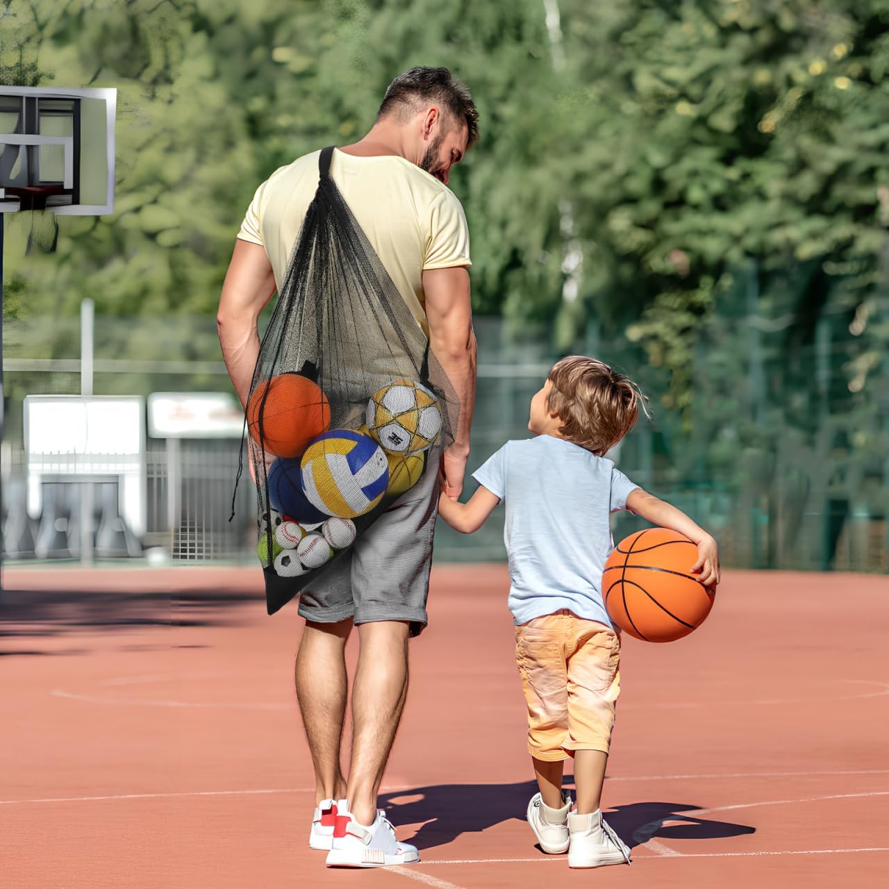 SUPVOX Large Mesh Ball Bag 40 Inch Drawstring Sports Net Bag for Rugby Soccer Basketball Volleyball with Comfortable Shoulder Strap and Zipper Pocket