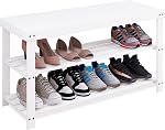 SMIBUY Banc de sac à chaussures en bambou, 3-Tier Étagère de rangement de l'organisateur de chaussures pour entrée Hallway Salle de bains Salon (naturel)