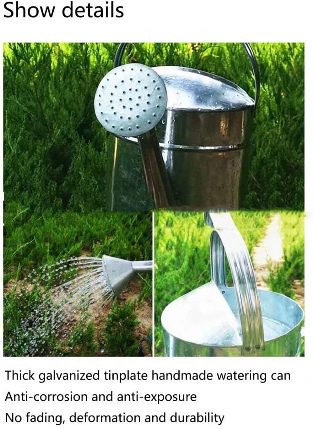 Gießkanne Metallgießkanne Gießkanne aus verzinktem Eisenblech Große Kapazität Gartenbewässerung Gartenpflanze Blumenbewässerungseimer Gartenbewässerungswerkzeug-10L ( Color : Silver , Size : 10L )