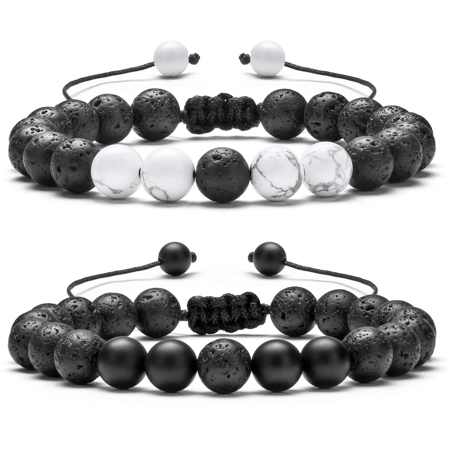 Hamoery Men Women 8mm Lava Rock Aromatherapy Anxiety Essential Oil Diffuser Bracelet Braided Rope Natural Stone Yoga Gifts Beads Bracelet Bangle-21017