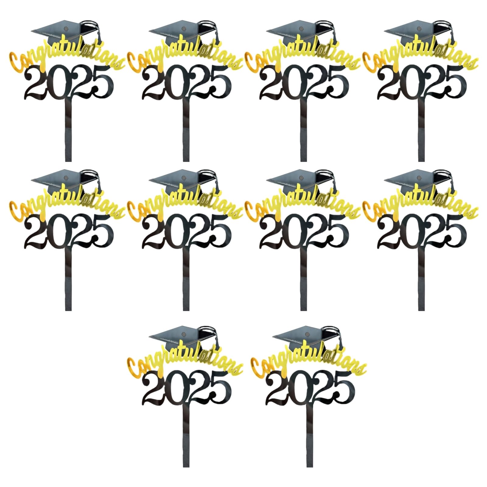 Kalttoy 10Pieces Graduation Hat Cake Decoration Bachelor Hat Cake Toppers Metallic Paper Dessert Decoration for Dessert Metallic Mortarboard Decorations