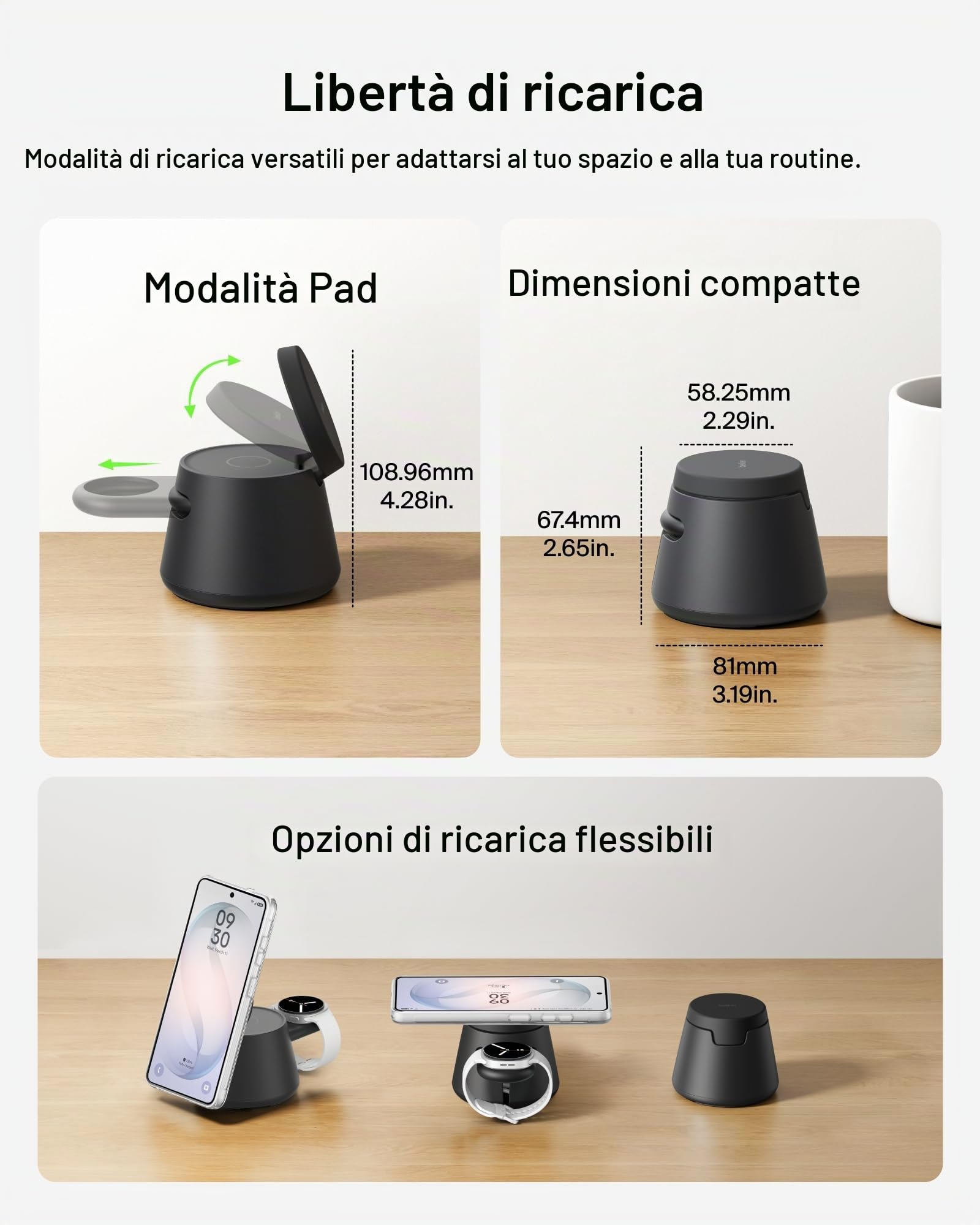 Belkin Stazione di ricarica wireless 3 in 1 per Samsung, Android, Qi2.2, caricatore magnetico da 25 W per Galaxy S26, Pixel 10, iPhone 17, porta USB C per Galaxy, Pixel e Apple Watch (caricatore per