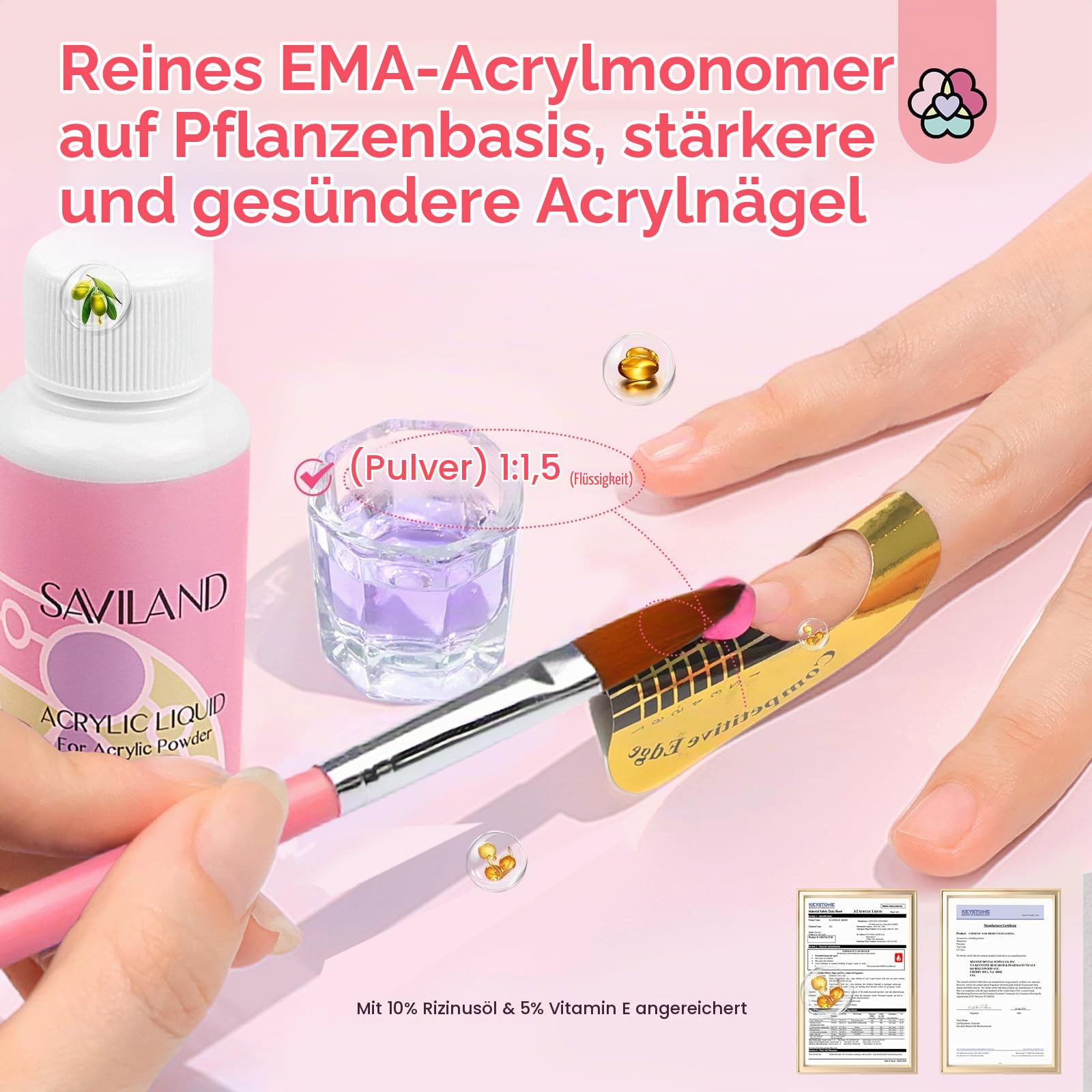 SAVILAND Acryl Nagelset Nagelstudio Set mit Nagelfräser und UV Lampe für Gelnägel , Acrylpulver mit Acryl Liquid für Anfänger Selber Machen Acrylnägel, Nageldesign Nagelset Nail Art Geschenke Frauen