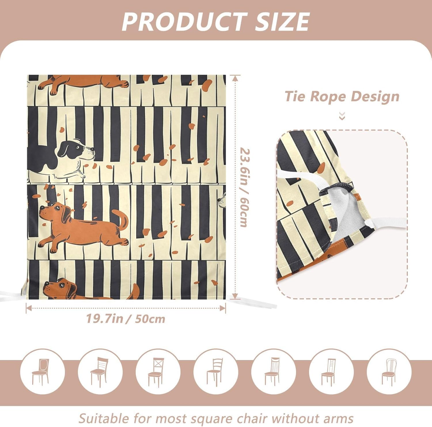 ALAZA Dogs Piano Keys Chair Back Cover Set of 6, Washable Reusable Removable Chair Slipcovers Decorative Chair Cover for Home Kitchen Wedding Party