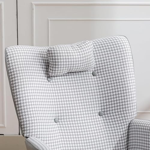 Miniatura 5 de Mecedora para guardería, cómoda mecedora con respaldo de ala con pata de gallo suave y tela de cuero, silla reclinable para sala de estar,