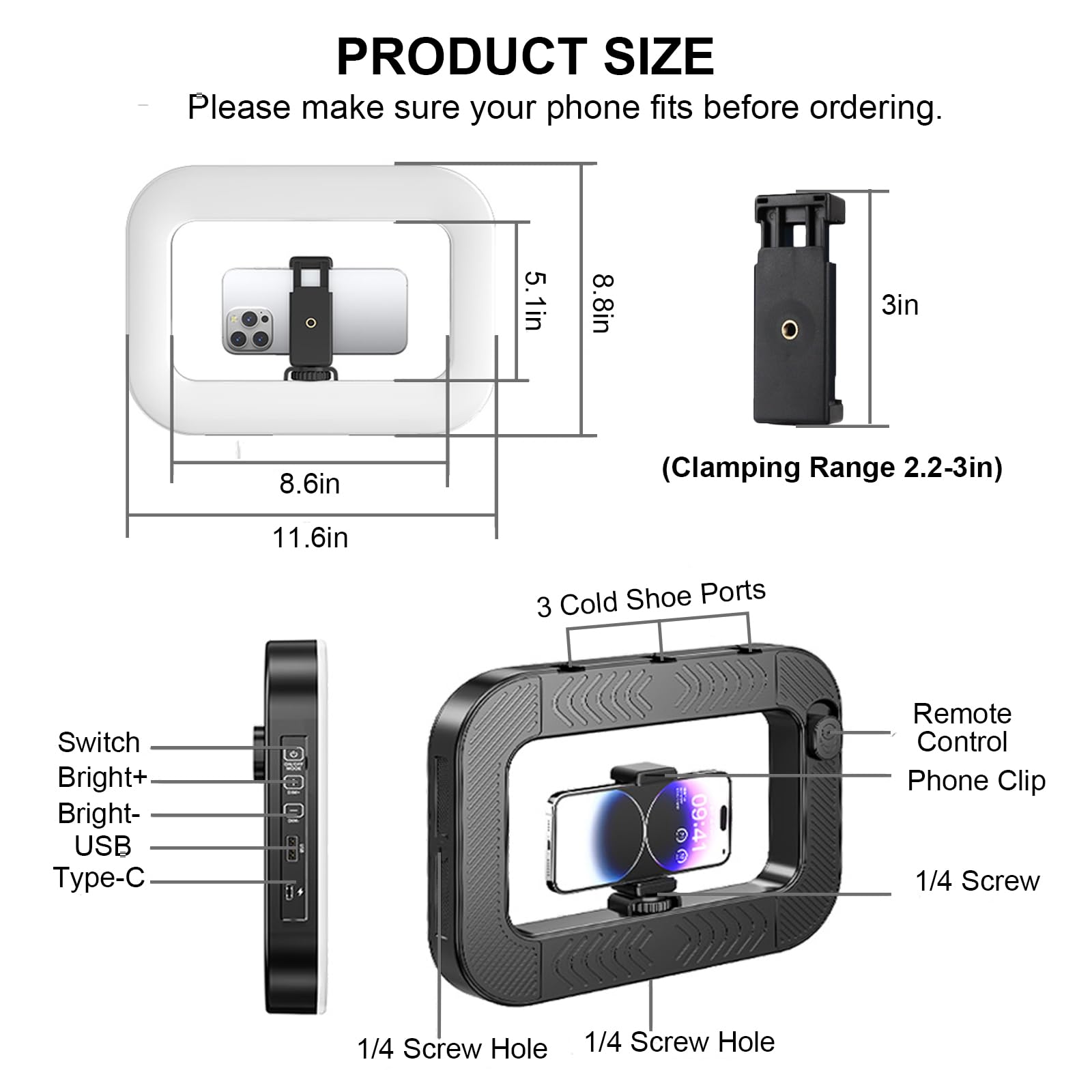 Soporte de video para smartphone con luz RGB, estabilizador de teléfono + 36 efectos especiales, anillo LED de mano con batería integrada de 8000 mAh para cámara, smartphone, YouTube, grabación