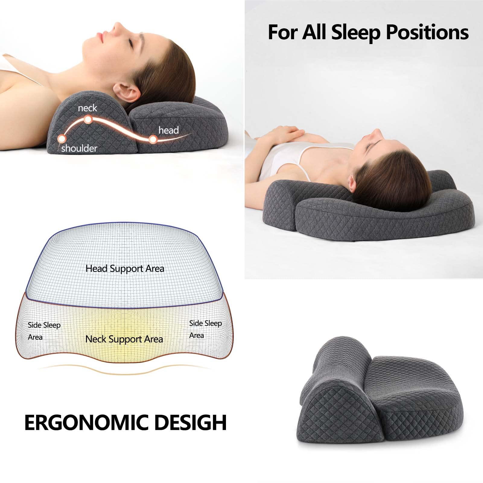 Ergonomiczne poduszki do spania przy nadmiernej mobilności, poduszka boczna do łagodzenia bólu ramion, ortopedyczne poduszki na szyję Rozsądna krzywizna z pianką trakcyjną Poduszka szyjna(Gr