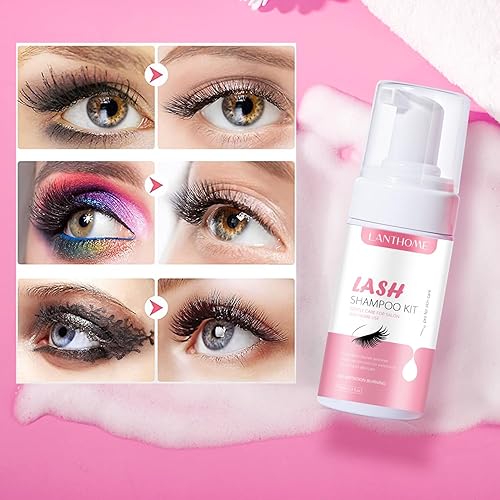 Miniatura 5 de LANTHOME Champú de pestañas para extensiones de pestañas, 3.4 fl oz (3.4 fl oz) de espuma removedor de extensiones de pestañas, no irrita y suave