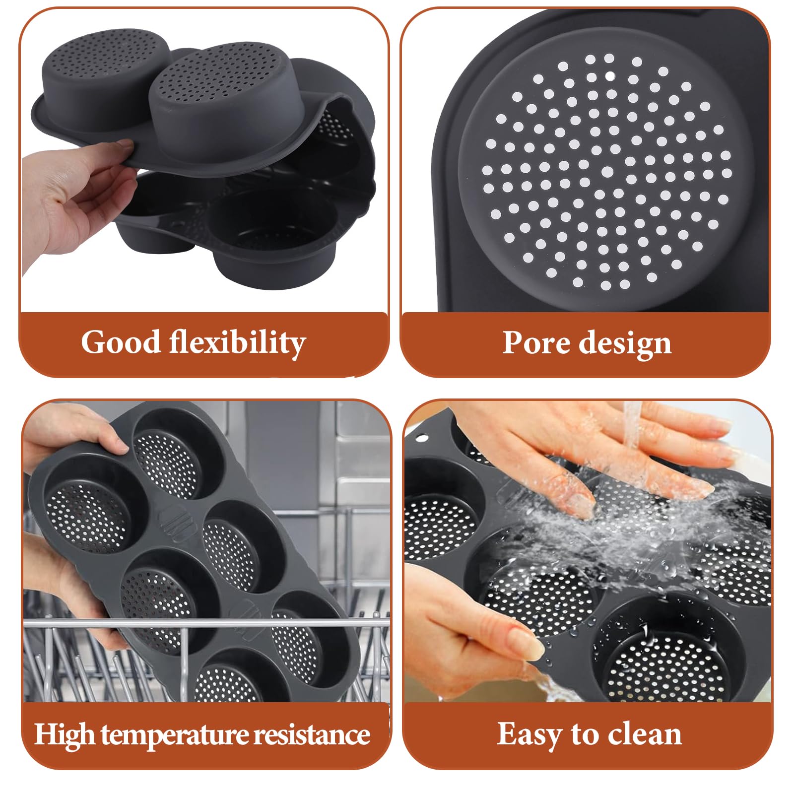 Stampo per Hamburger in Silicone, 6 Cavità Stampo Antiaderente per Panini, Rotondo, Diametro 10 cm, Perforato