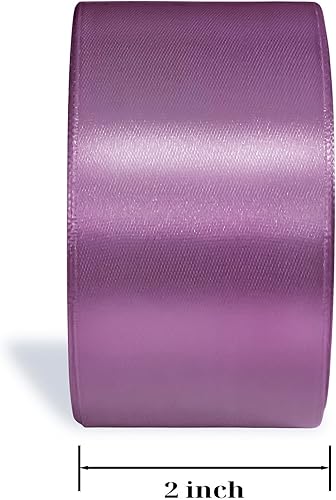 Miniatura 2 de Cinta lila de 2 pulgadas x 25 yardas, cintas de satén de doble cara de 2 pulgadas para manualidades, envoltura de regalos, ideal para el día de la