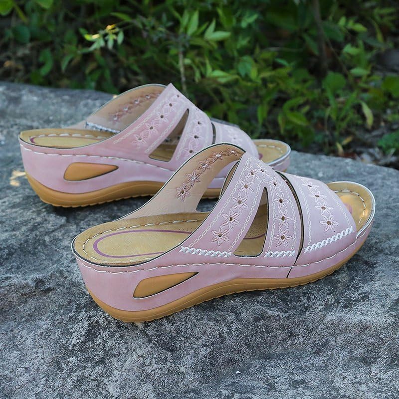 Sandales compensées brodées de haute qualité au design bohème raffiné