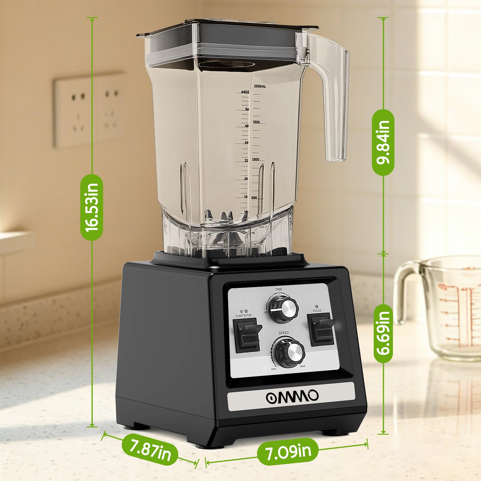 OMMO 2L Standmixer Hochleistungsmixer, Mixer Smoothie Maker Max 1800W | für Eisbrechen, Milkshakes, Gefriergetränke, Timer und Geschwindigkeitssteuerung, 6 Verbesserte Edelstahlklingen, BPA Frei