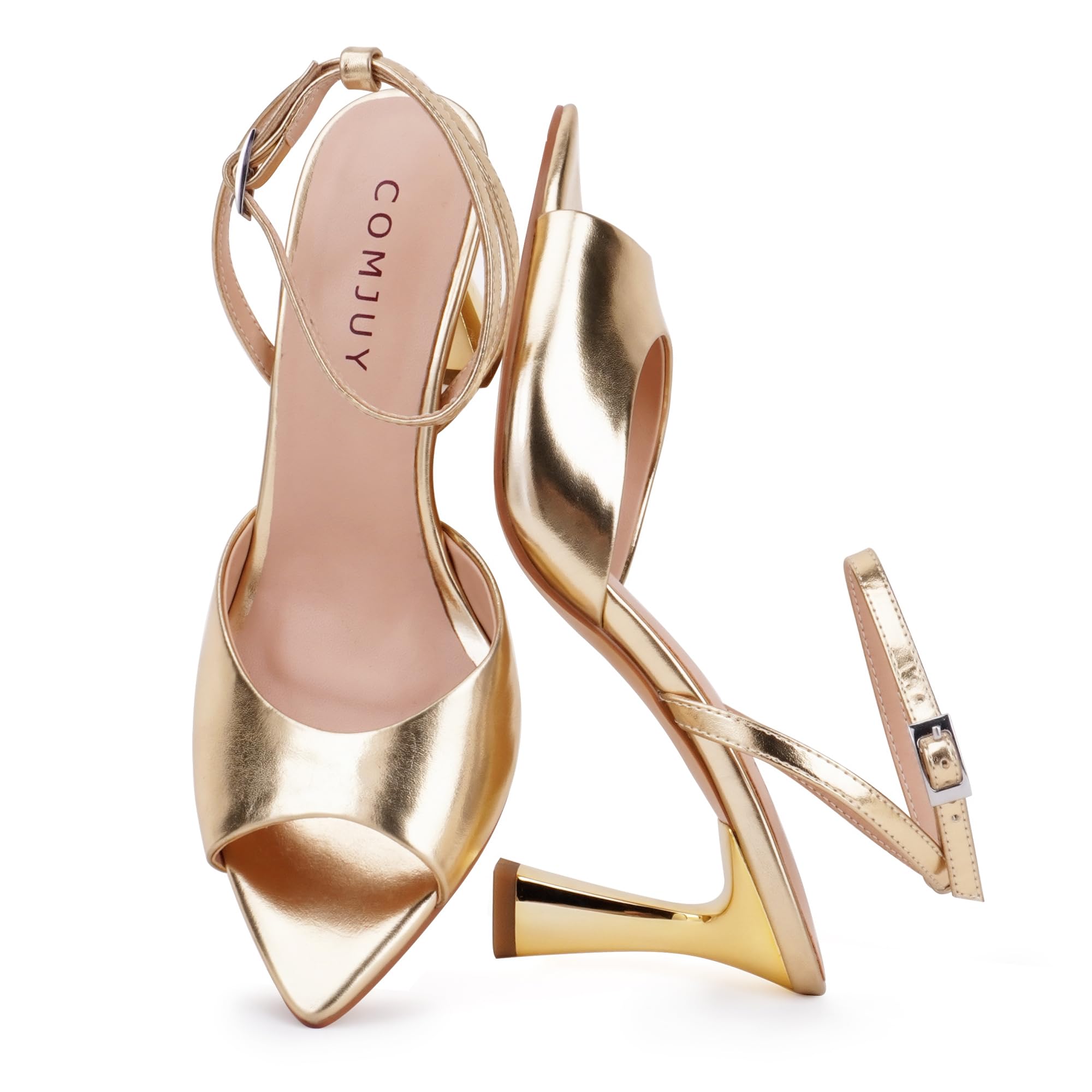 High Heels for Women Peep Pointed Toe Kitten Heeled Sandals